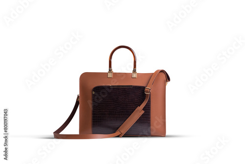  brown Leather bag made from high quality leather for executives, isolated on white background