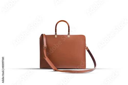  brown Leather bag made from high quality leather for executives, isolated on white background