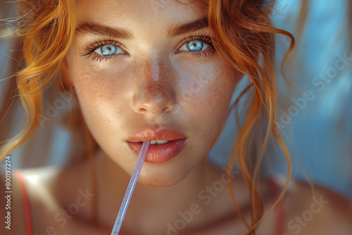 Close up of Woman's Mouth Drinking with Straw