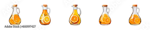 Set of jugs with orange or lemon juice. Cartoon vector