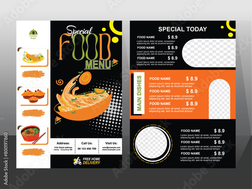 Fast food restaurant business marketing social media post or web banner template design with abstract background, logo, and icon. Fresh pizza, burger & pasta online sale promotion flyer or poster