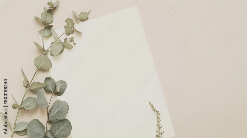 White blank leaf on pink background with eucalyptus sprig
White blank leaf on pink background with eucalyptus sprig