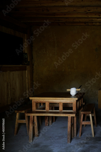 Background of a ethnic minority home in Ha Giang with a dining table