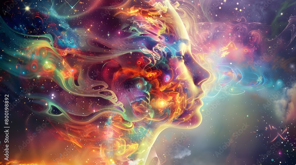 Fototapeta premium Person head surrounded by psychic waves, visualizations of mind