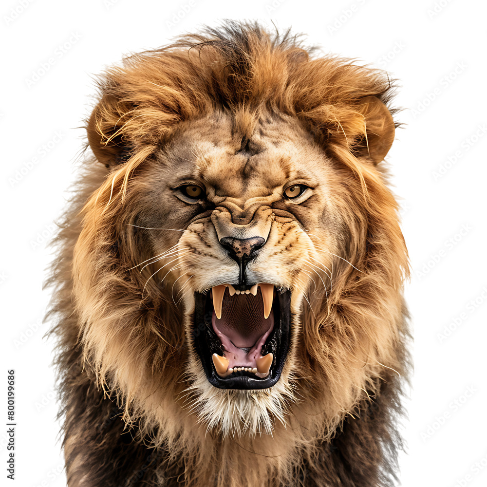 Angry lion on isolated transparent background Angry lion on isolated transparent background