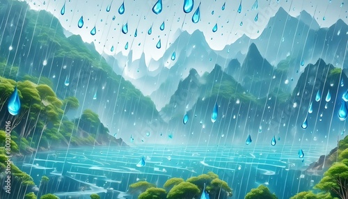 雨の雫が降る自然の風景