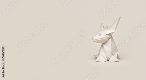 banner white origami dragon on light background