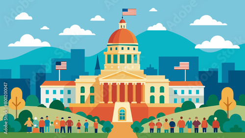 The majestic state capitol building stands tall as a symbol of our nations history while crowds gather to celebrate our present and look towards the. Vector illustration