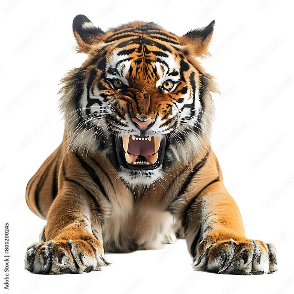 Fototapeta premium Angry Tiger on isolated transparent background