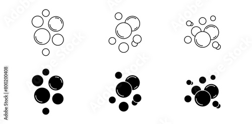 Bubble icon set. Soap foam, oxygen bubble, effervescent effect line icons set.
