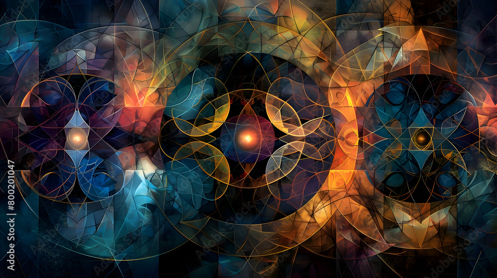 A detailed image of a complex geometric pattern featuring multiple ...