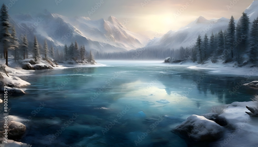 Fototapeta premium Landschaft Winter Bergsee. Wallpaper für den Computer.