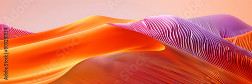 A detailed image of vibrant orange, sharply cut geometric forms contrasted with a top layer of soft, undulating lines in a subtle lavender, shot in high definition to emphasize the textures