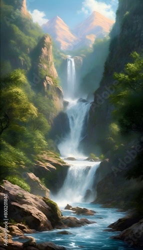 Landschaft Sommer Berg Wasserfall. Wallpaper f  r Telefon.