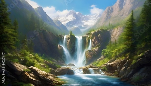 Landschaft Sommer Berg Wasserfall. Wallpaper f  r den Computer.
