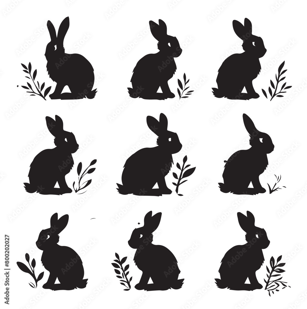 set of rabbits silhouettes