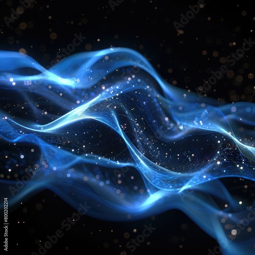 Dark abstract background with glowing wave, Shiny moving lines design element ,3D rendering of abstract digital wave with particles, Futuristic technology background