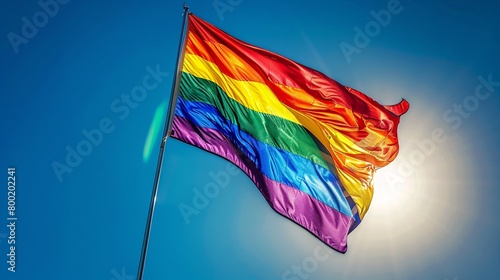 rainbow flag on sky background