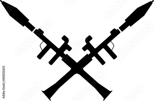 Two crossed rocket-propelled grenade vector illustration. Weapon. Transparent background