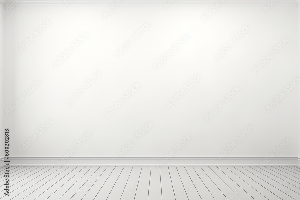 White empty room with white walls, white floor and wooden shelves. 3d rendering mock up