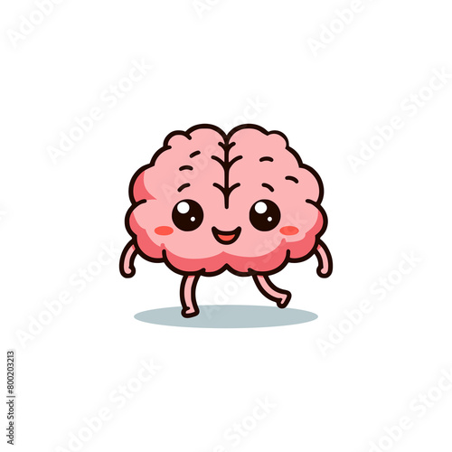 simple cute brain cartoon character kawaii vector illustration template design