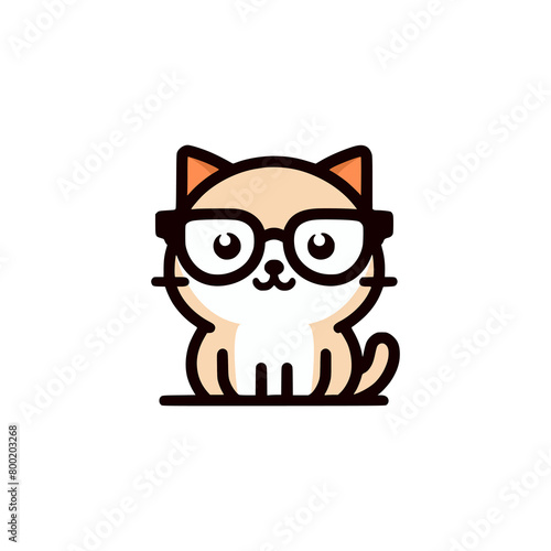 simple cute cat with eyeglass cartoon character vector illustration template design © Rizqi