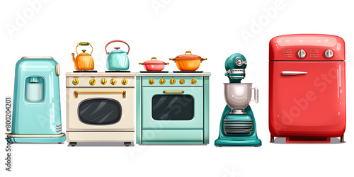 set of household appliances,Kitchen dishware utensils
 photo