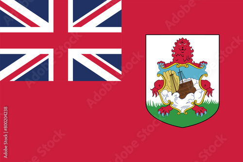 Flag of Bermuda. Bermuda red flag with coat of arms and flag of Great Britain. State symbol of the overseas territory of Bermuda.