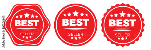 Best seller sticker label set with gold medal and red ribbon isolated fit for mark best seller product, book cover label. 