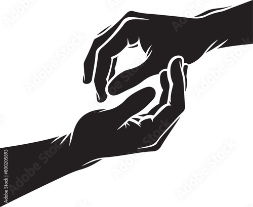 Hand gesture silhouette friendship day vector illustration. Human hands reaching out to one another almost.
