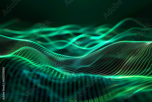 Abstract and modern, vibrant energy ripples through dynamic emerald fractal waves.