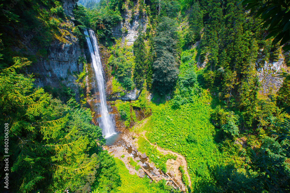 Maral Waterfall. The waterfall on the Maral Stream falls from a height of 63 m. Borcka district, Artvin, Turkey Maral Waterfall. The waterfall on the Maral Stream falls from a height of 63 m. Borcka district, Artvin, Turkey