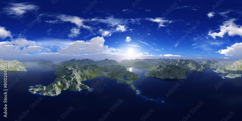 archipelago, sea bay, HDRI, environment map , Round panorama, spherical panorama, equidistant projection, 360 high resolution panorama 
