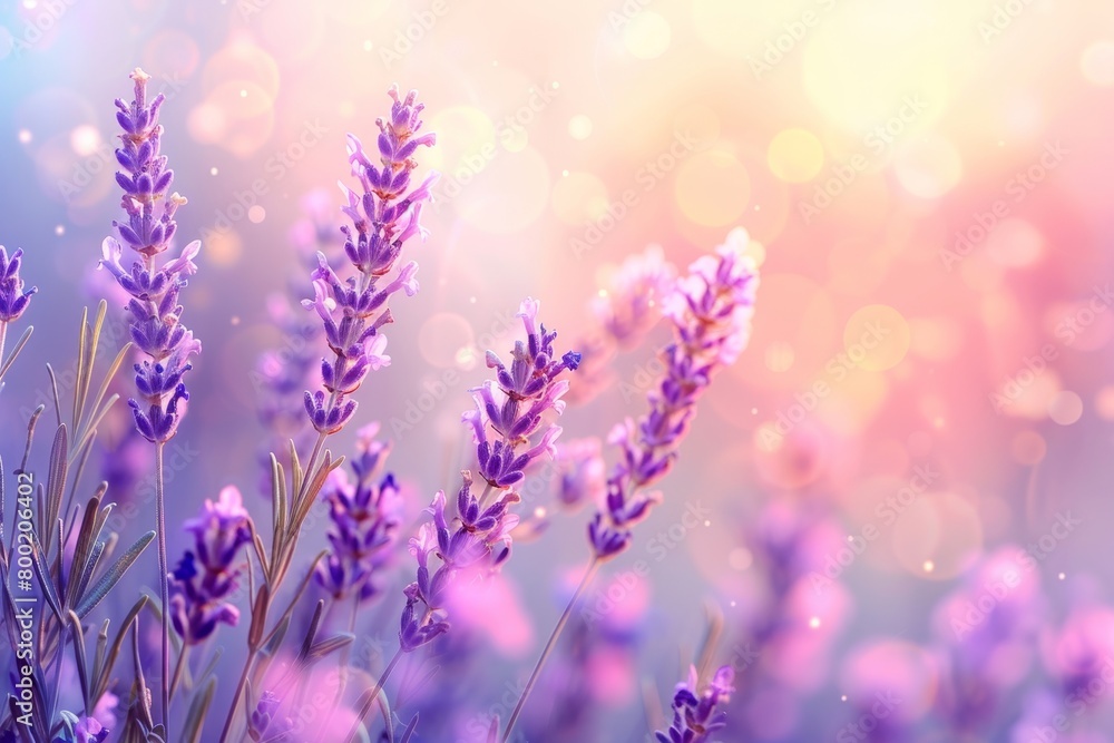 Picturesque sunset illuminating a vibrant field of blooming french lavender flowers