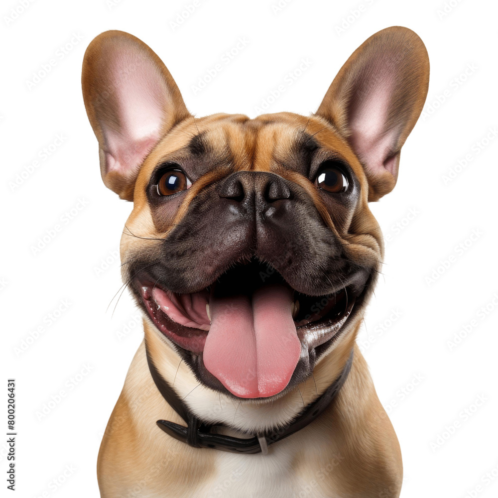 A closeup of a French Bulldog with a big smile on its face