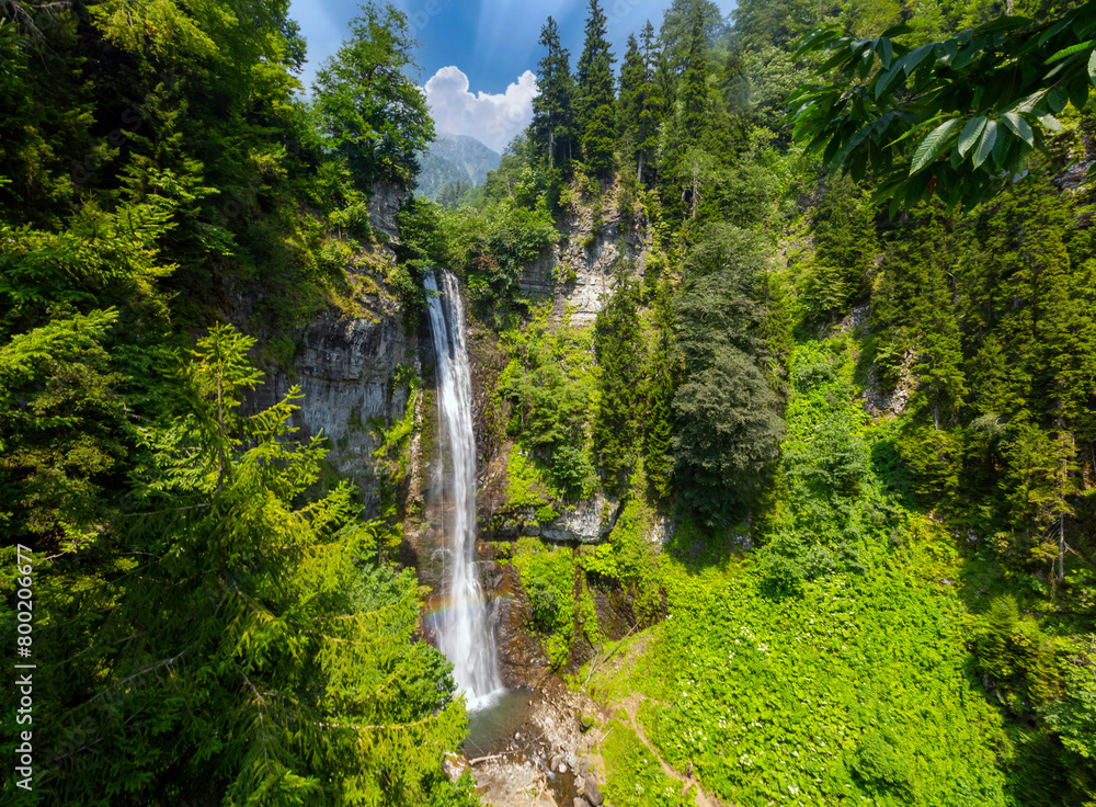 Maral Waterfall. The waterfall on the Maral Stream falls from a height of 63 m. Borcka district, Artvin, Turkey Maral Waterfall. The waterfall on the Maral Stream falls from a height of 63 m. Borcka district, Artvin, Turkey