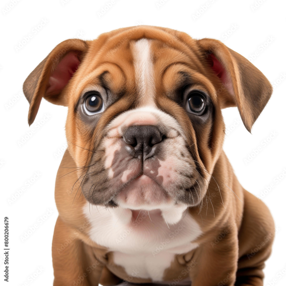A photo of an English Bulldog puppy with big eyes and a wrinkled face. A photo of an English Bulldog puppy with big eyes and a wrinkled face.