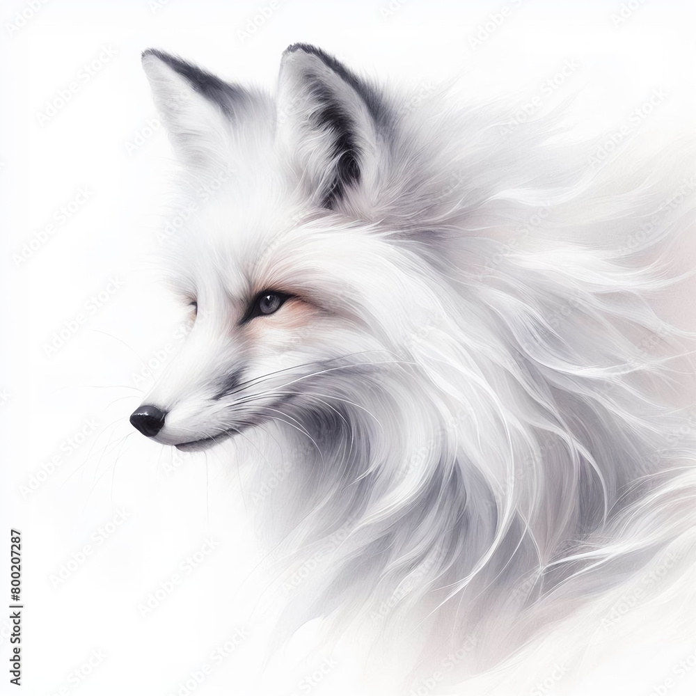 Fototapeta premium 흰 배경, 흰색 여우 (White background, white fox)