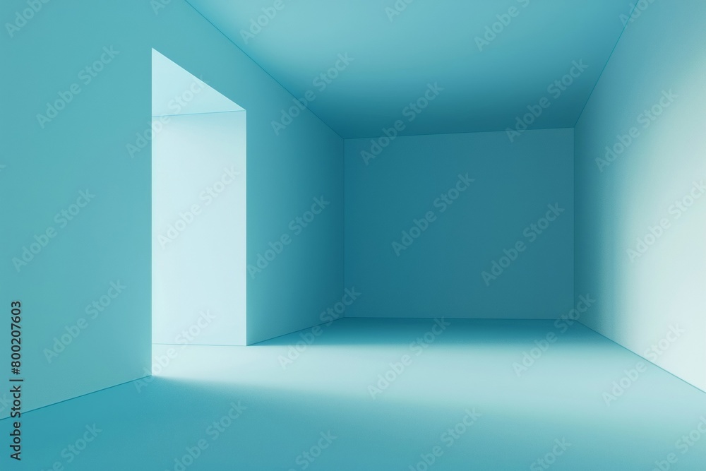 Fototapeta premium Minimalist Blue Cube Room with Geometric Open Door 
