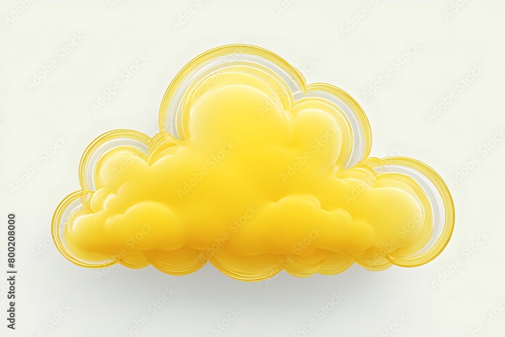 Abstract yellow color transparent curly cloud isolated on white background. Textured cartoon 3D illustration, mixing textures