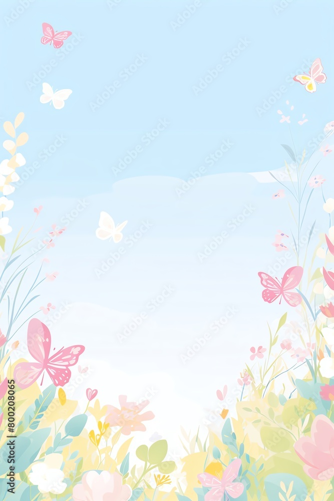 A delicate scene of butterflies flitting around a wildflower meadow, with a variety of colorful species gathering nectar, set against a soft, sunlit background that captures the essence of spring. car