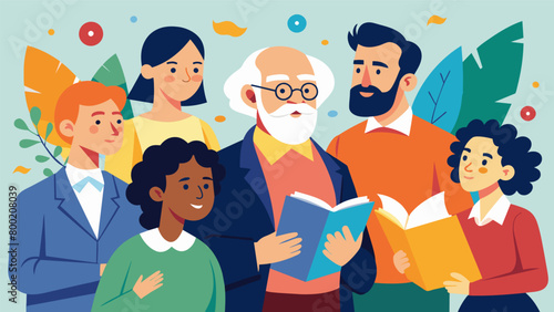The group learns about the prominent figures who have called the neighborhood home from influential writers and artists to political leaders.. Vector illustration