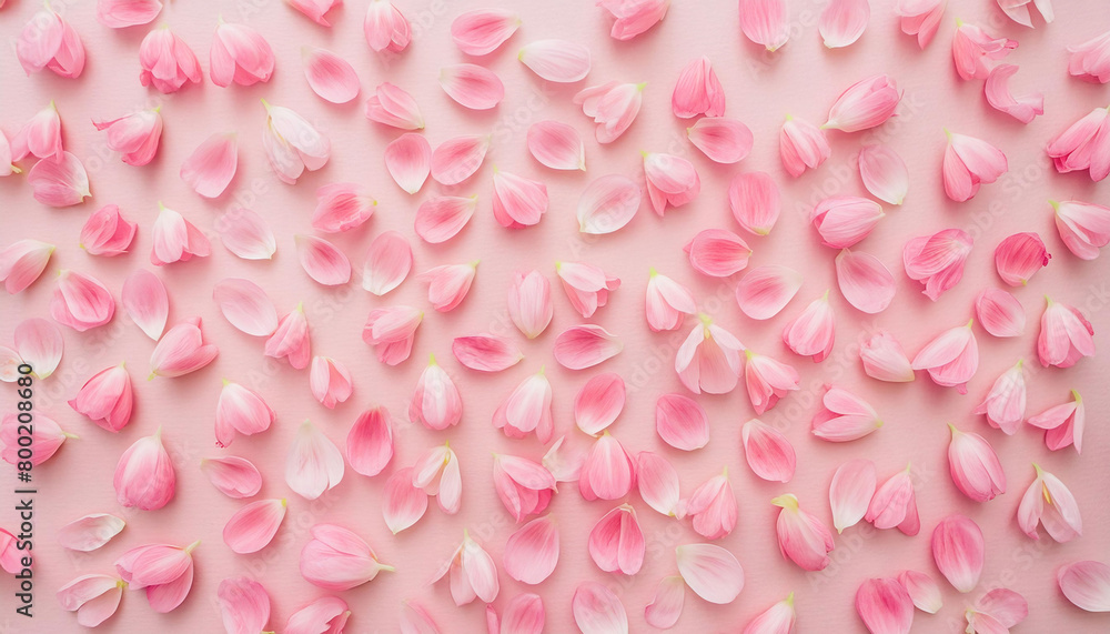 Seamless pattern of pink flower petals on a soft pink background