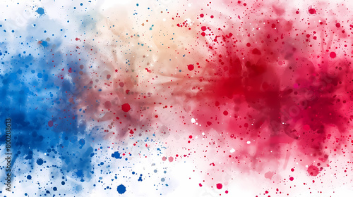 Abstract Splatter of Blue and Red Hues on White Background