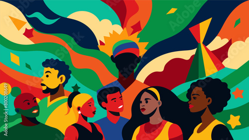 An abstract painting done by a group of high schoolers using bold brush strokes and vibrant colors to represent the spirit of Juneteenth and the. Vector illustration
