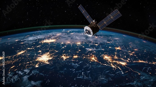Satellite in space orbit earth communications technology data information connection star link global photo