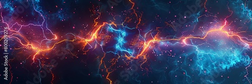 Glowing Futuristic Electricity Themed Dynamic Sparks and Lightning Bolts in Neon Colors Digital Art Wallpaper with Minimalist Design photo