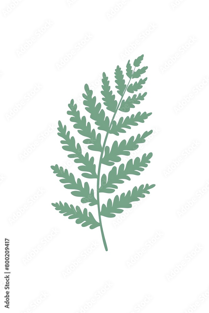 A delicate fern leaf with intricate patterns and a deep green color, laid out flat against a white background to focus on its delicate structure and natural beauty. cartoon drawing, water color style, A delicate fern leaf with intricate patterns and a deep green color, laid out flat against a white background to focus on its delicate structure and natural beauty. cartoon drawing, water color style,