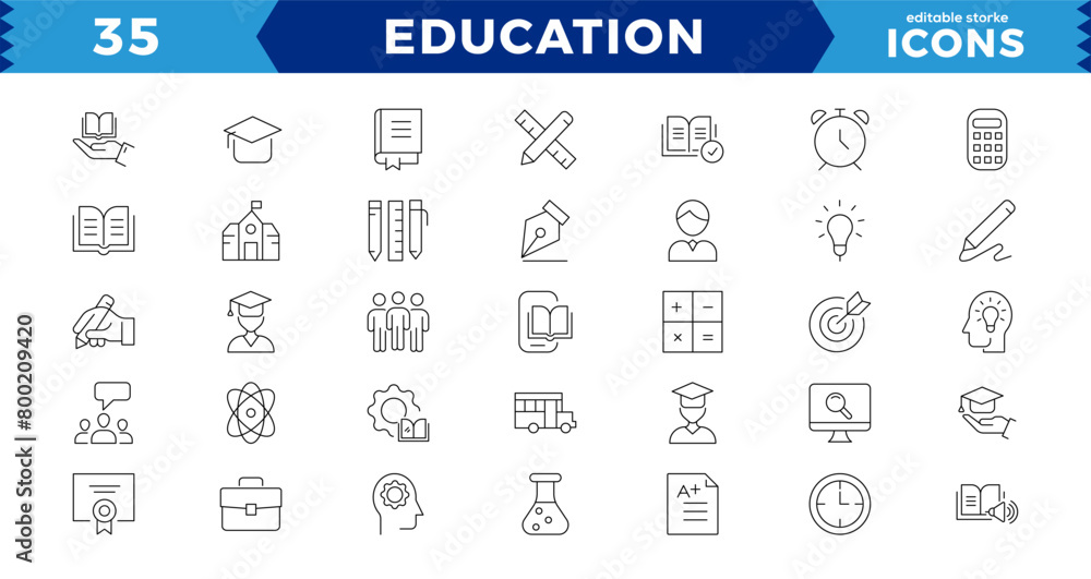 Education Line pixel Perfect Icons set.modern thin line style of school icons: school subjects, supplies, science, and online learning. Isolated on white editable stroke icons. Education Line pixel Perfect Icons set.modern thin line style of school icons: school subjects, supplies, science, and online learning. Isolated on white editable stroke icons.