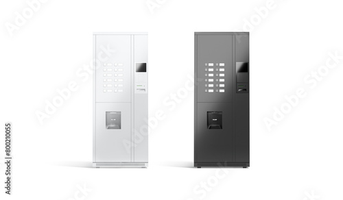 Blank black and white coffee vending machine mockup, front view